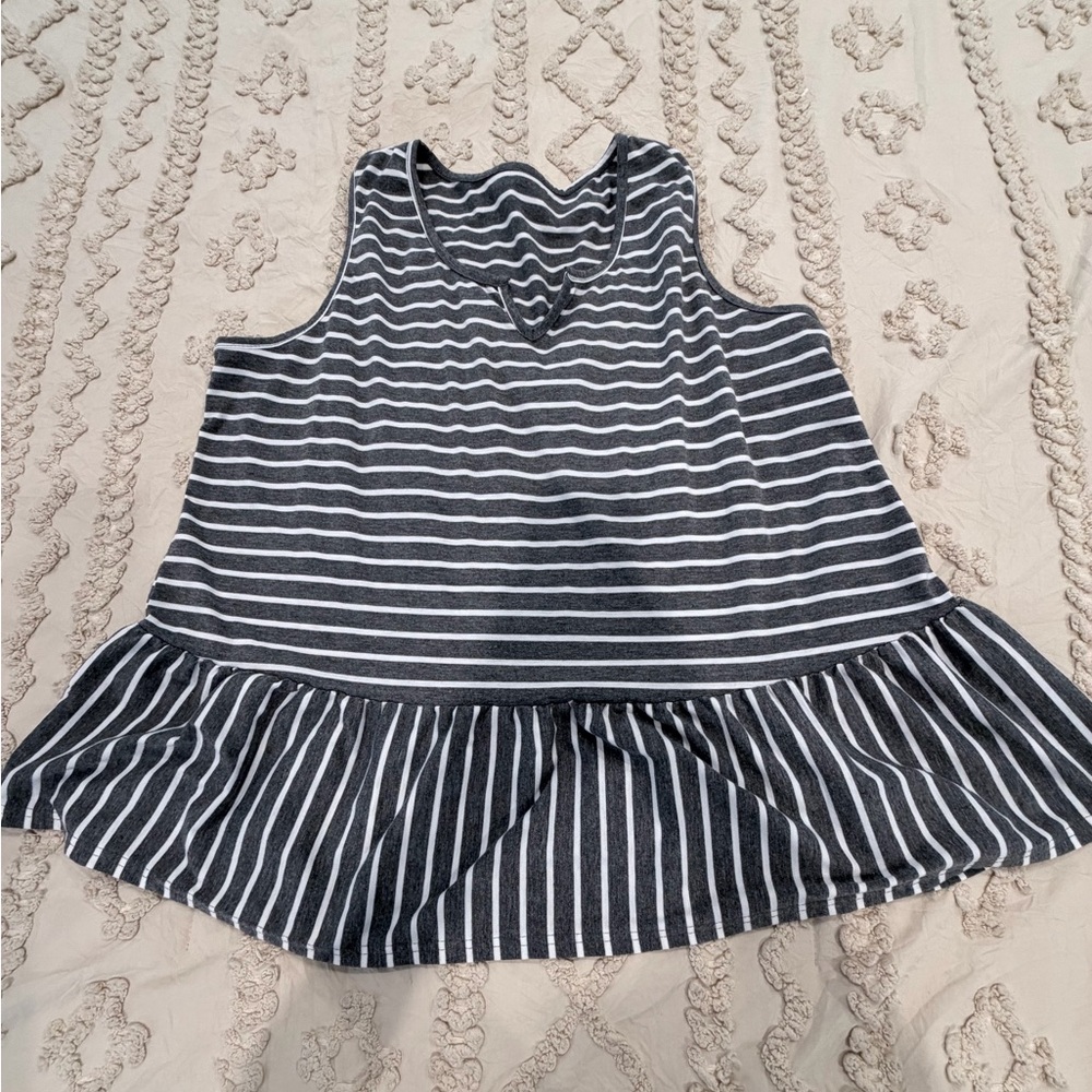 Striped Black & White Peplum Tank Top